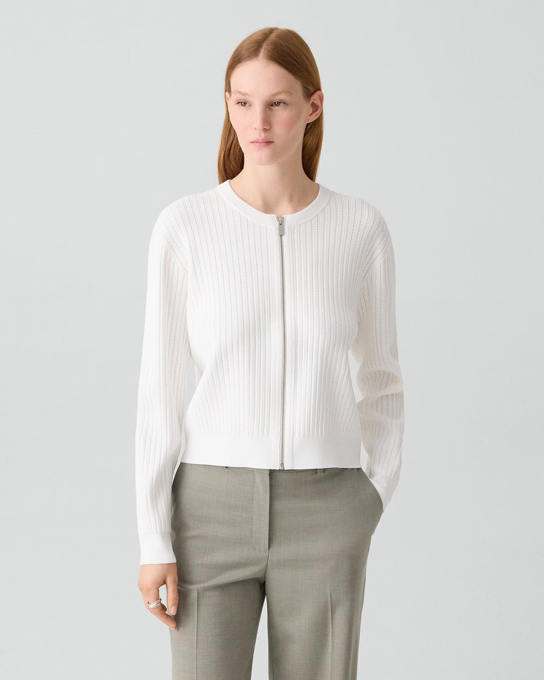 Theory Pointelle Cardigan in Crepe Knit