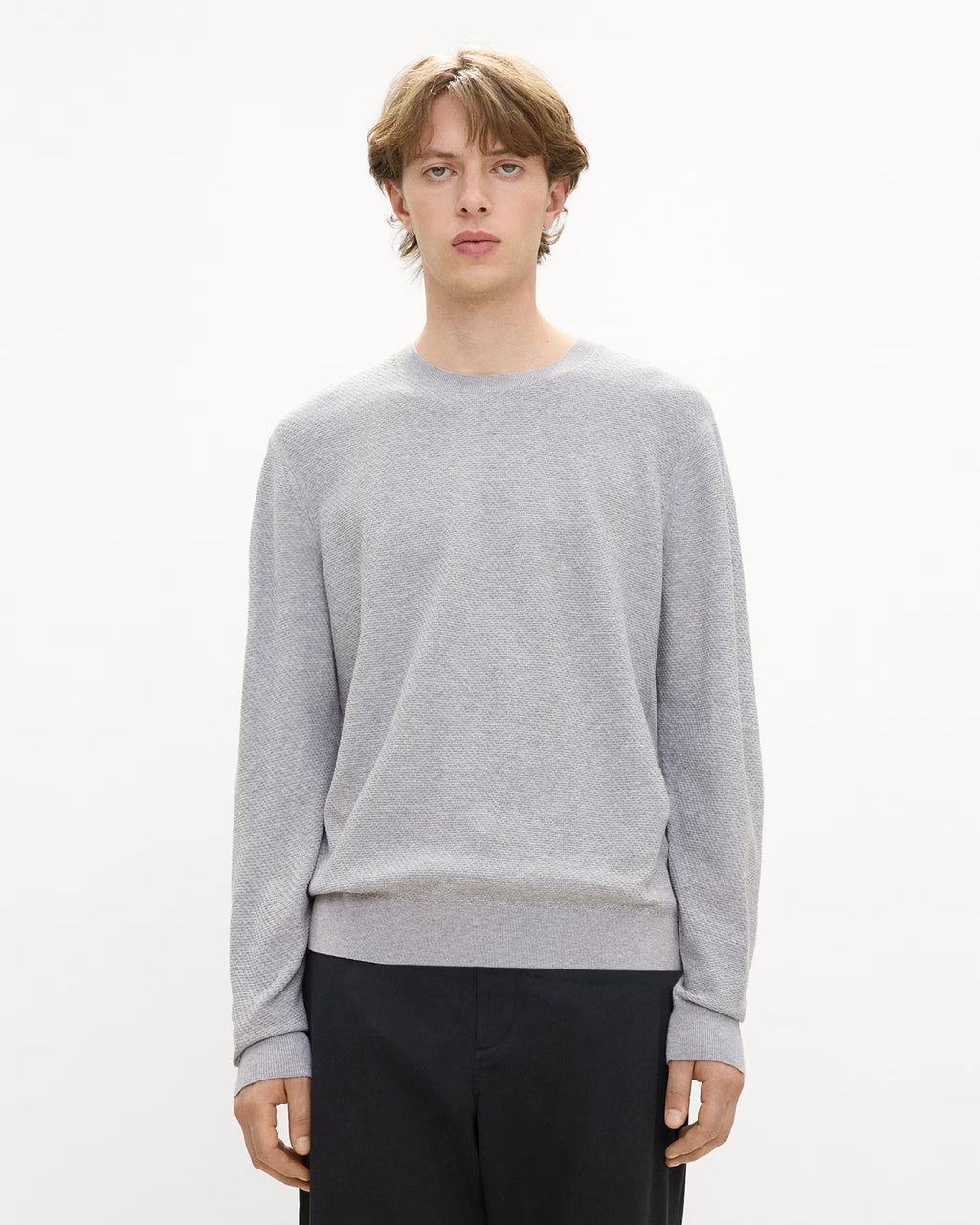 Theory Riland Crewneck Sweater in Light Bilen - Light Heather Grey