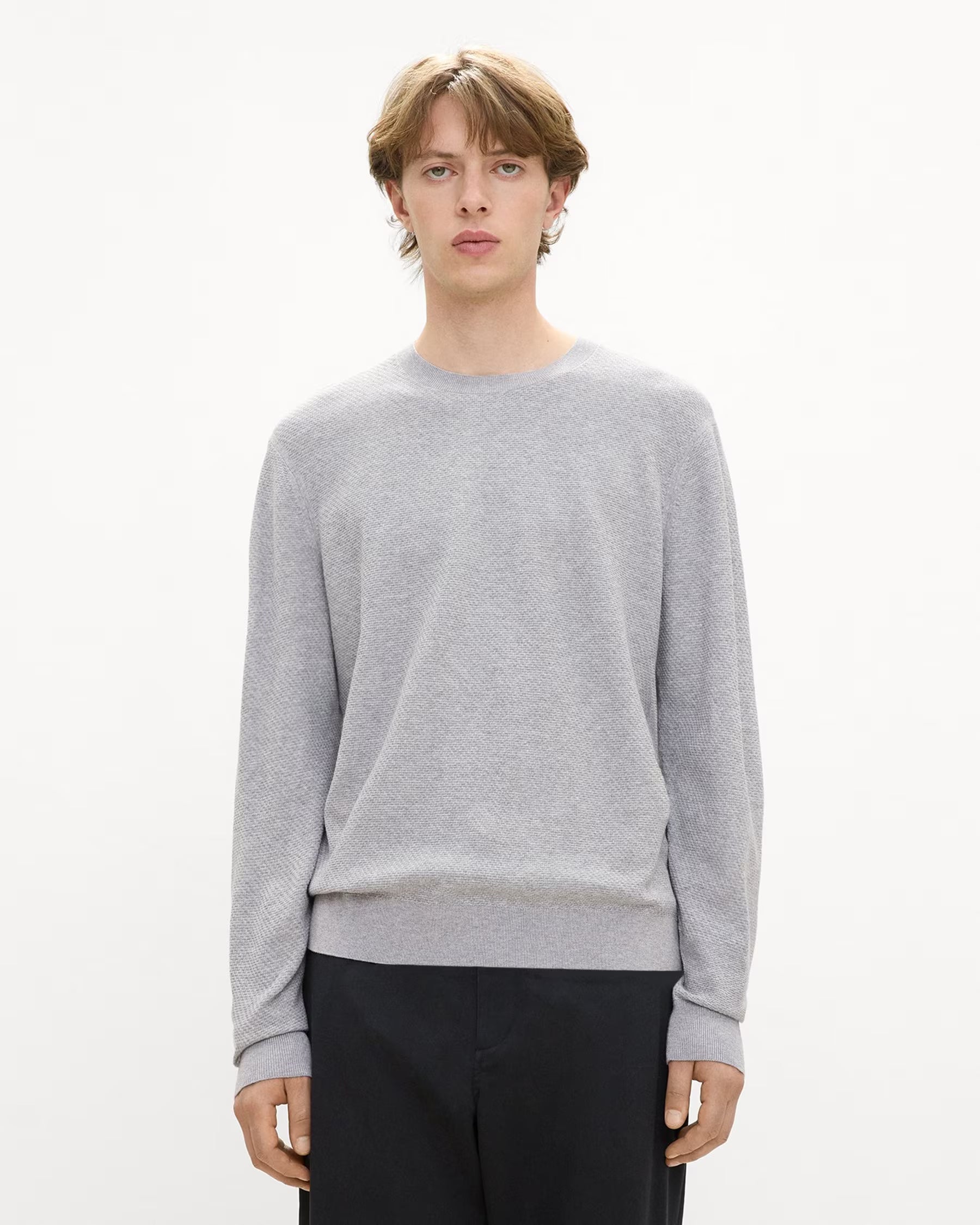 Theory Riland Crewneck Sweater in Light Bilen - Light Heather Grey