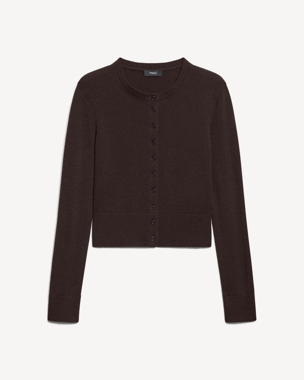 Theory Crewneck Button-Up Cardigan in Cashmere - Cacao