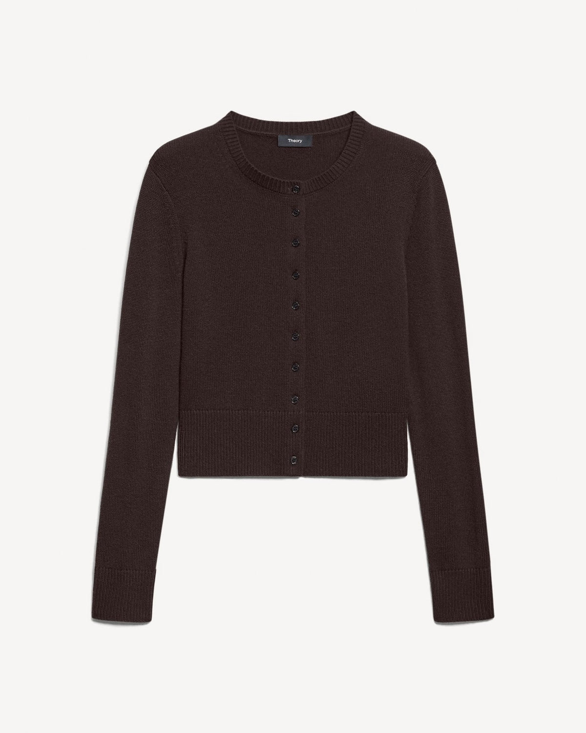 Theory Crewneck Button-Up Cardigan in Cashmere - Cacao