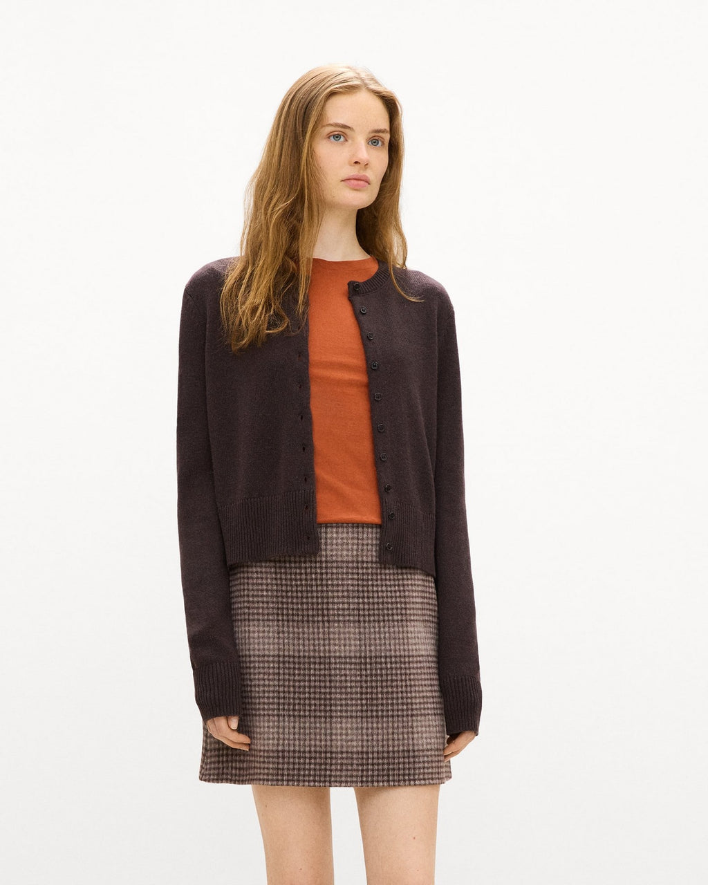 Theory Crewneck Button-Up Cardigan in Cashmere - Cacao