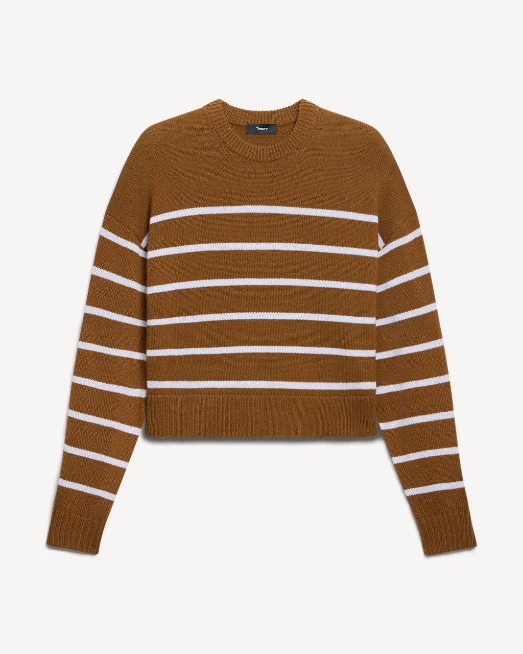 Theory Striped Crewneck Sweater in Cashmere - Deep Acacia Brown/ Cool Fog