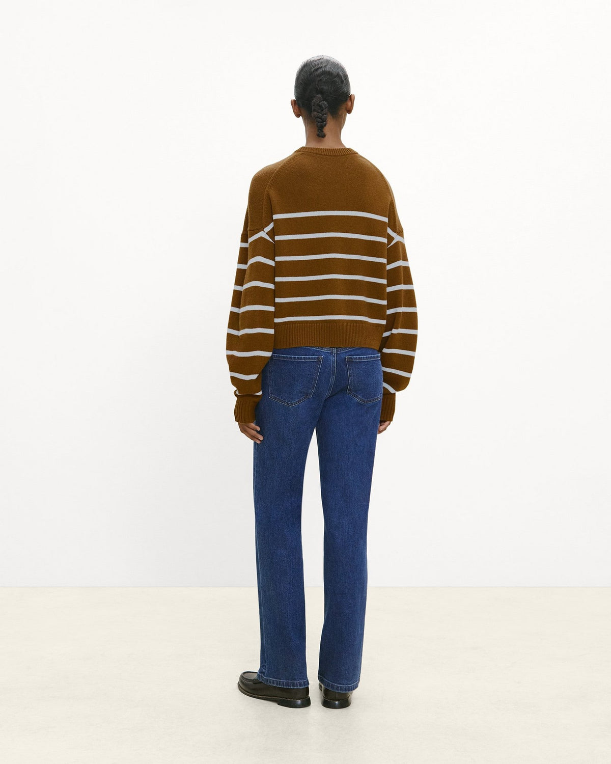 Theory Striped Crewneck Sweater in Cashmere - Deep Acacia Brown/ Cool Fog