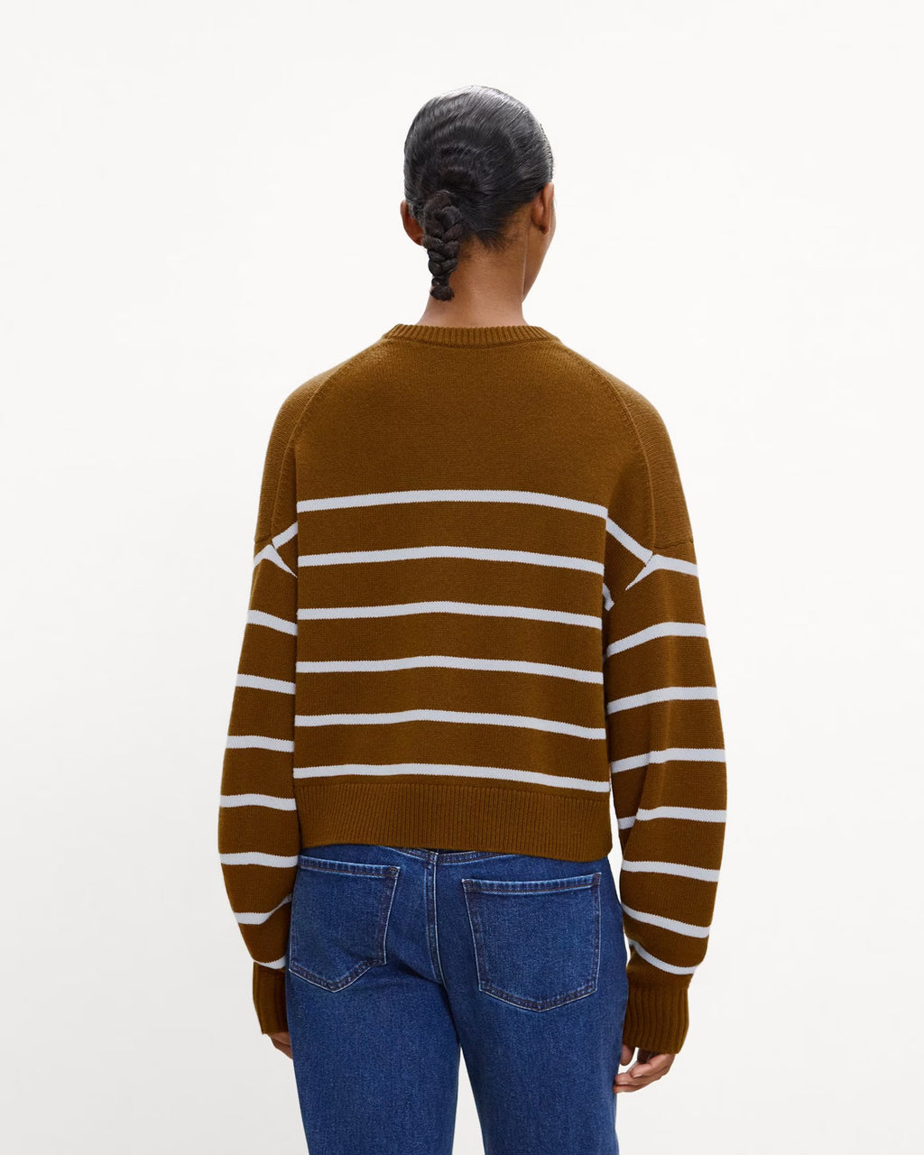 Theory Striped Crewneck Sweater in Cashmere - Deep Acacia Brown/ Cool Fog