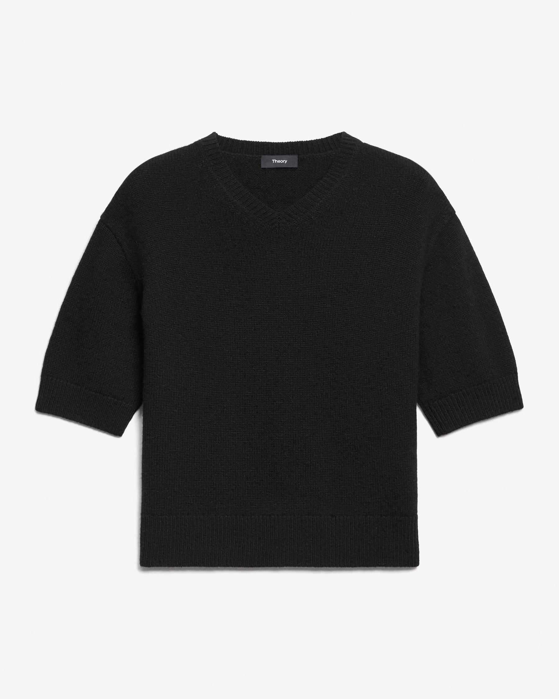 Theory Cropped V-Neck Tee in Cashmere - Black – Quattro Tizi