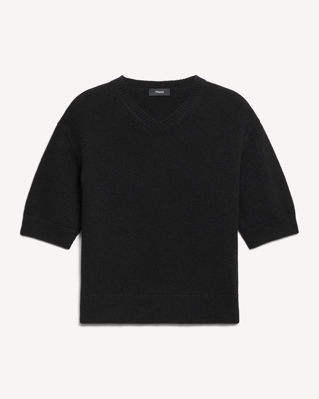 Theory Cropped V-Neck Tee in Cashmere - Black
