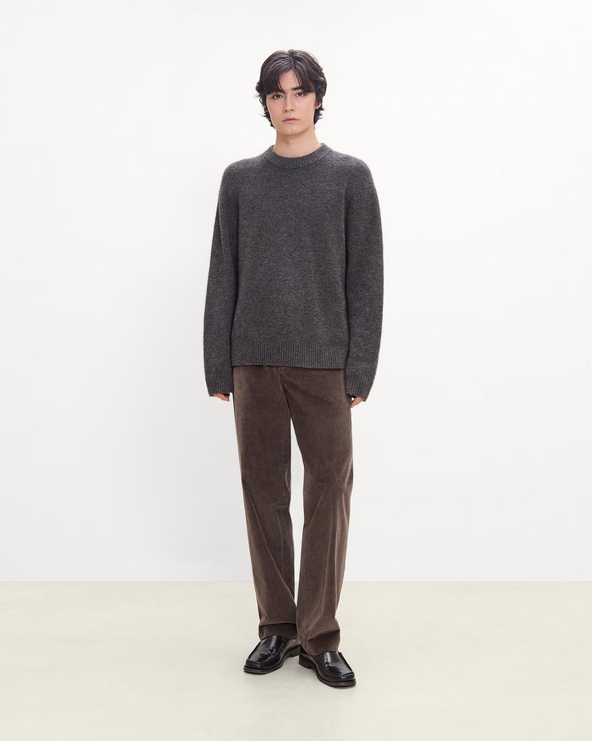 Theory Wool-Yak Crewneck Sweater - Charcoal Melange