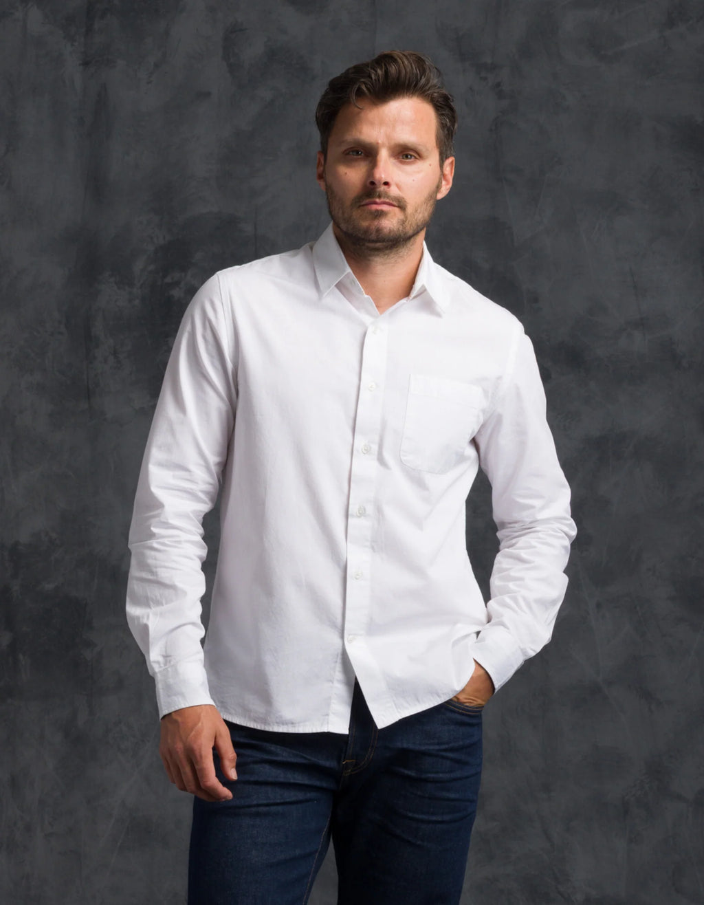 Ace Rivington Tailored Shirt - Compact Poplin - White Rinse