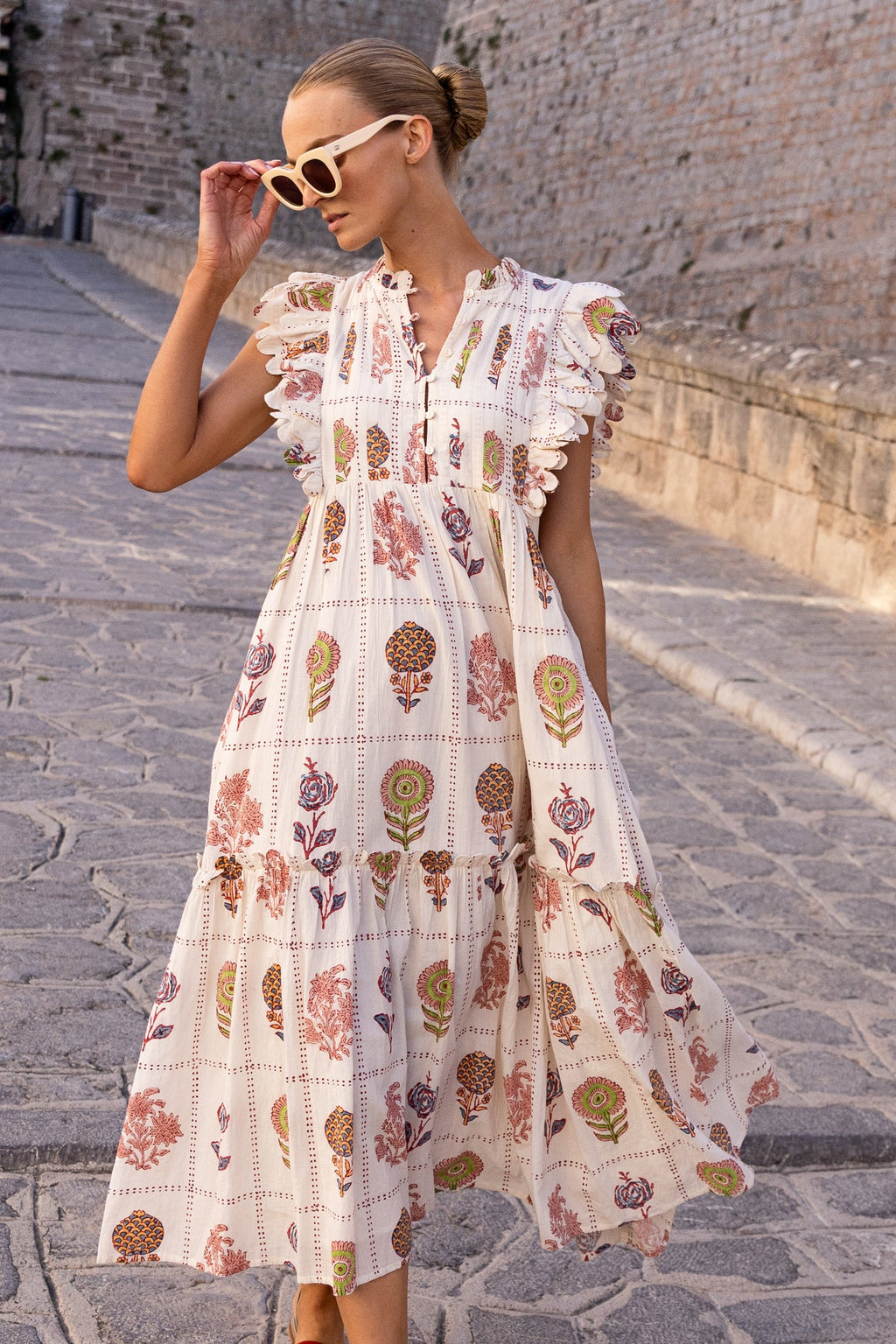 Oliphant Scallop Pintuck Maxi Dress - Taormina Cream