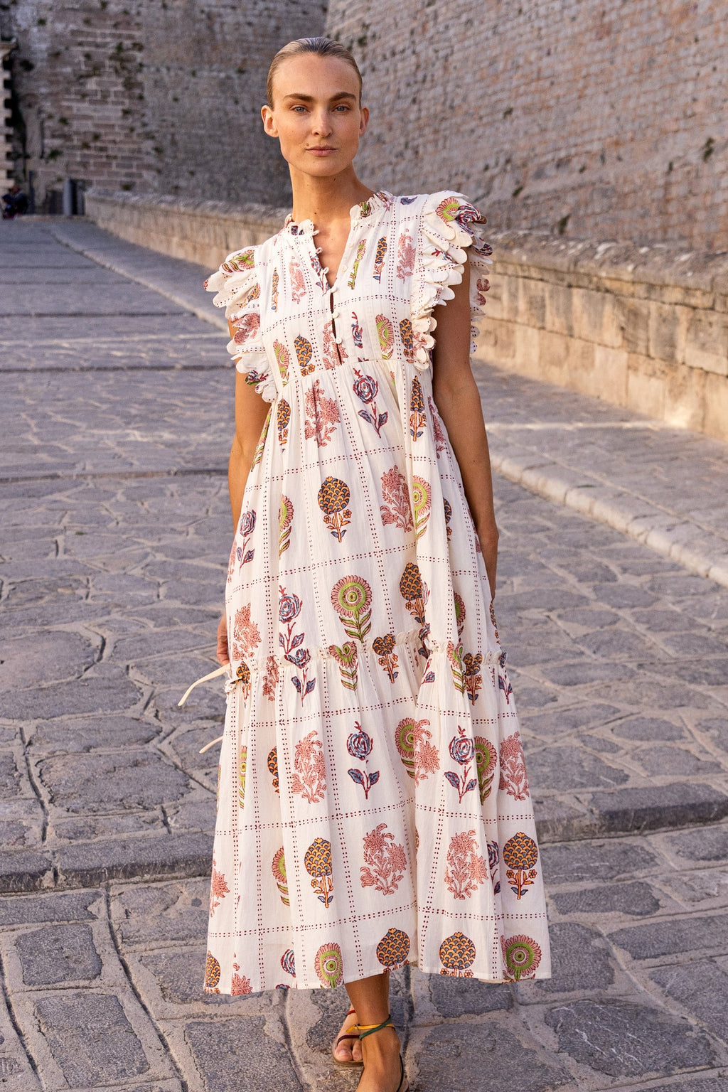 Oliphant Scallop Pintuck Maxi Dress - Taormina Cream