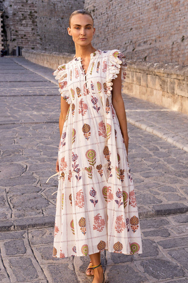Oliphant Scallop Pintuck Maxi Dress in Taormina Cream