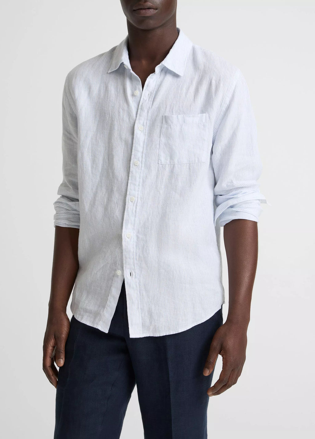 Vince Tate Stripe Linen Button-Front Shirt - Optic white/Novo