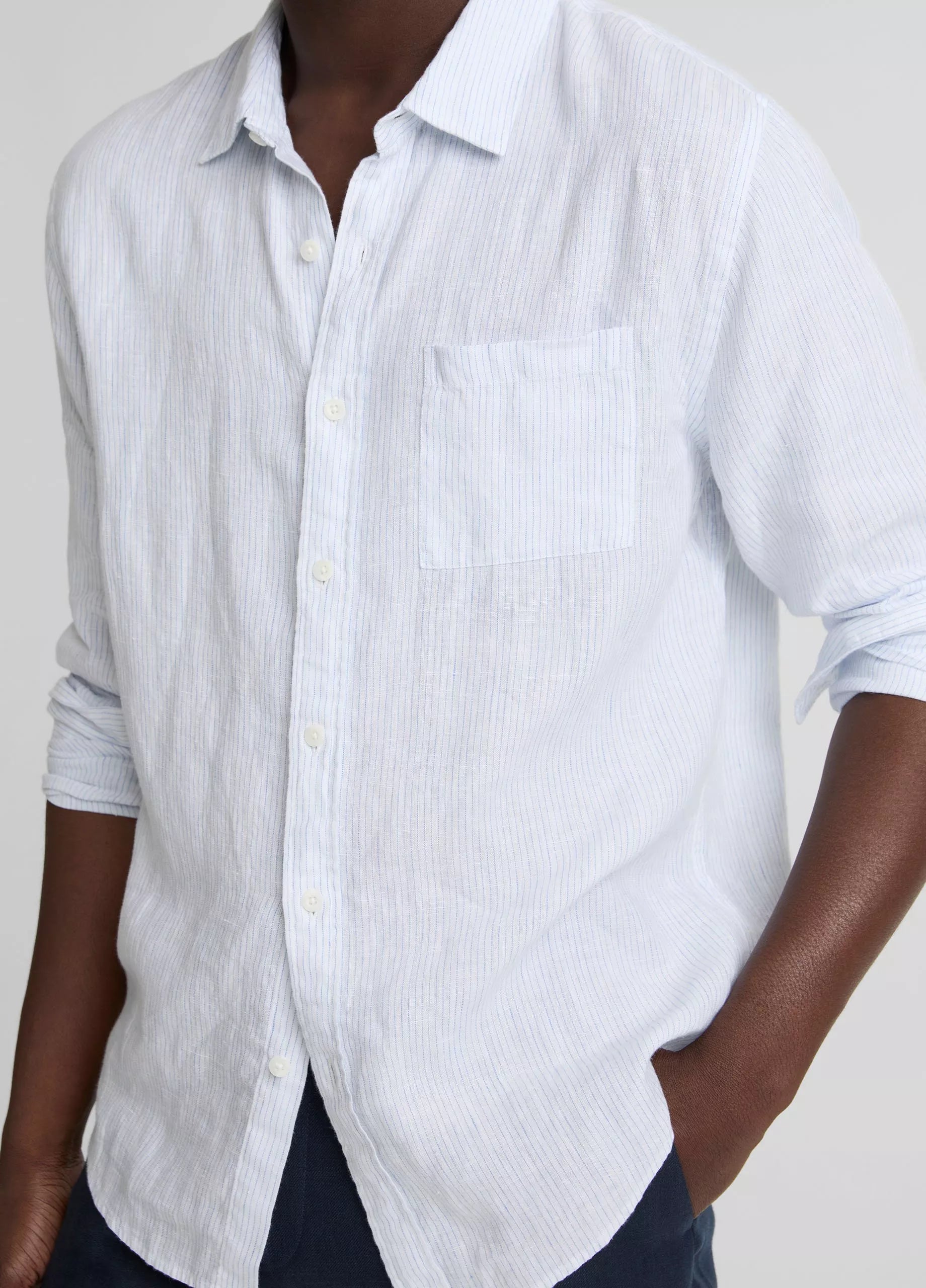 Vince Tate Stripe Linen Button-Front Shirt - Optic white/Novo