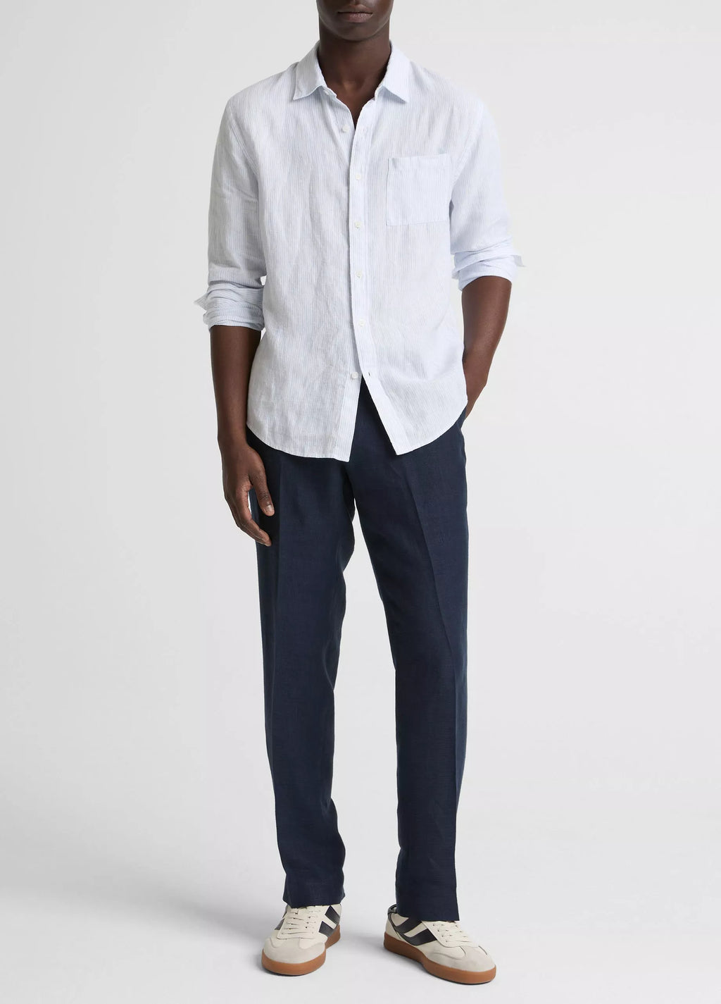 Vince Tate Stripe Linen Button-Front Shirt - Optic white/Novo