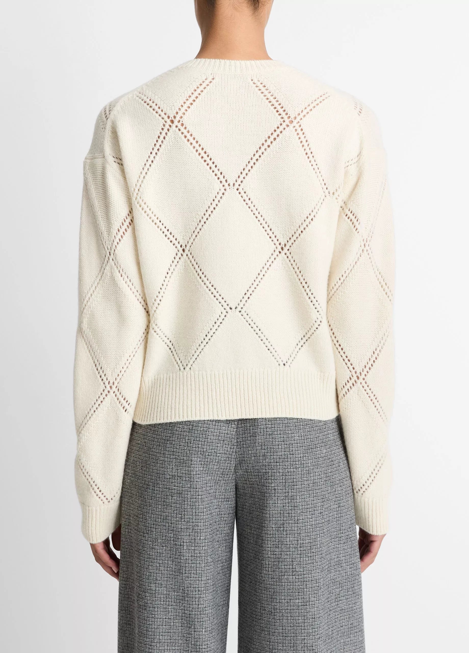 Vince Textured Argyle Italian Wool Sweater - Cream