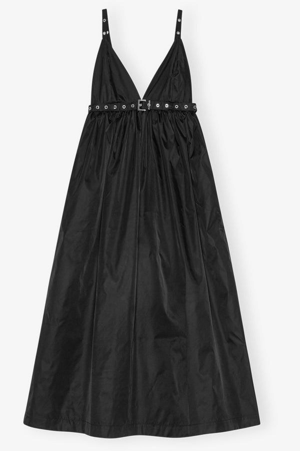 Ganni Black Duchesse Nylon Strap Dress