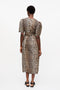 Ganni Leopard Printed Cotton Tie Strap Midi Dress