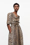 Ganni Leopard Printed Cotton Tie Strap Midi Dress