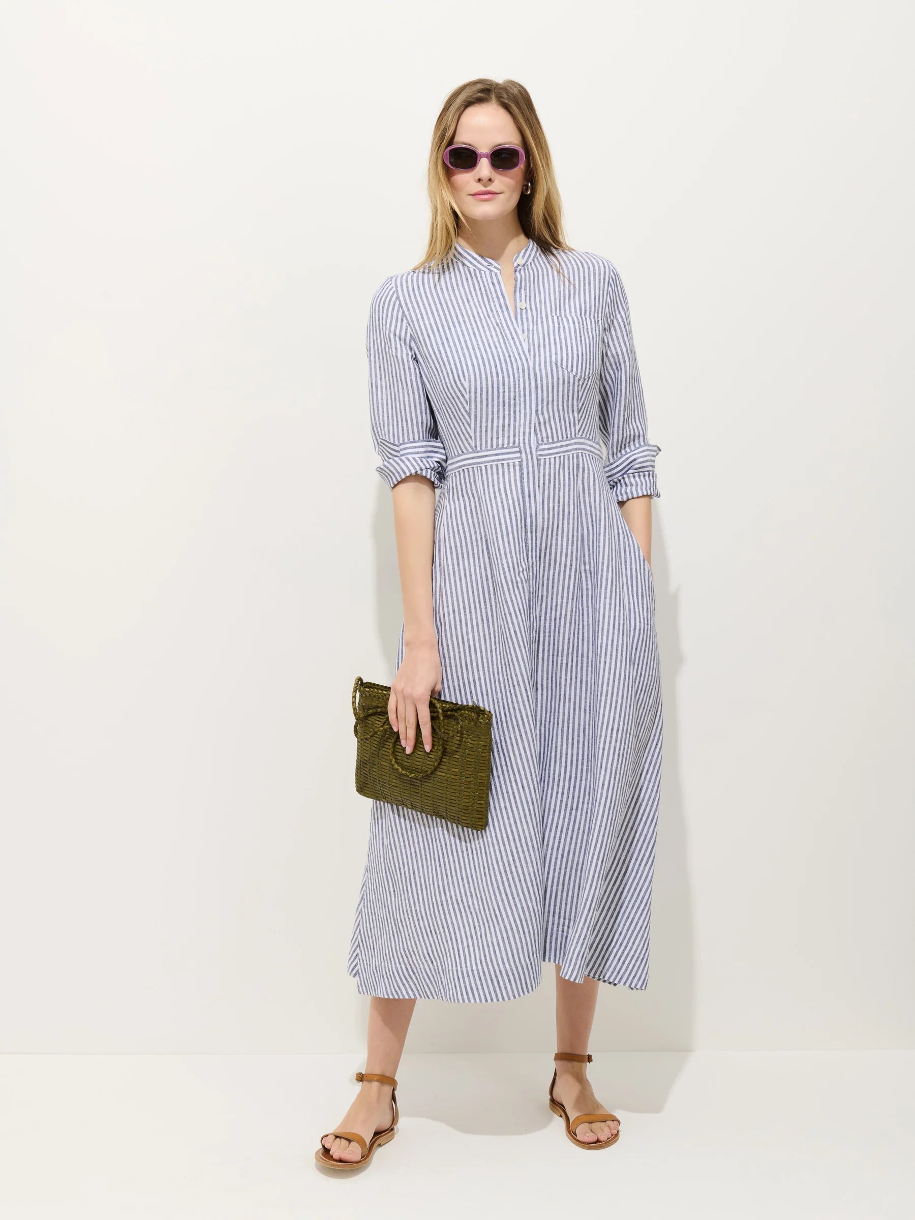 Alex Mill Isabella Striped Dress In Linen - Navy/Ivory