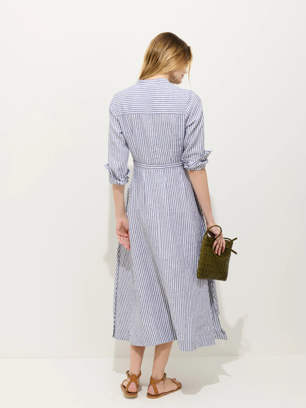 Alex Mill Isabella Striped Dress In Linen - Navy/Ivory