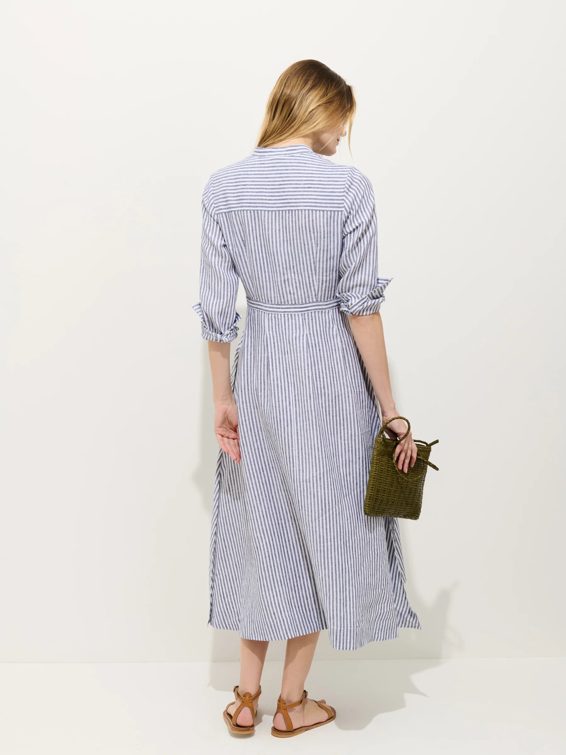 Alex Mill Isabella Striped Dress In Linen - Navy/Ivory