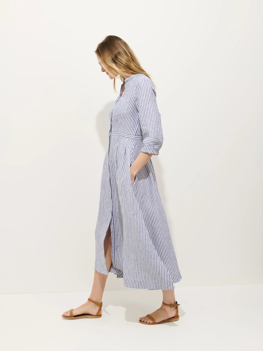 Alex Mill Isabella Striped Dress In Linen - Navy/Ivory