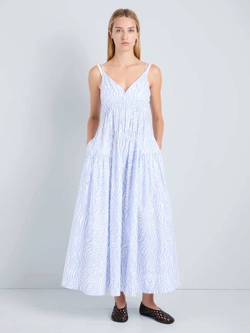 Proenza Schouler White Label Michelyn Dress in Poplin - Cloud/White Multi