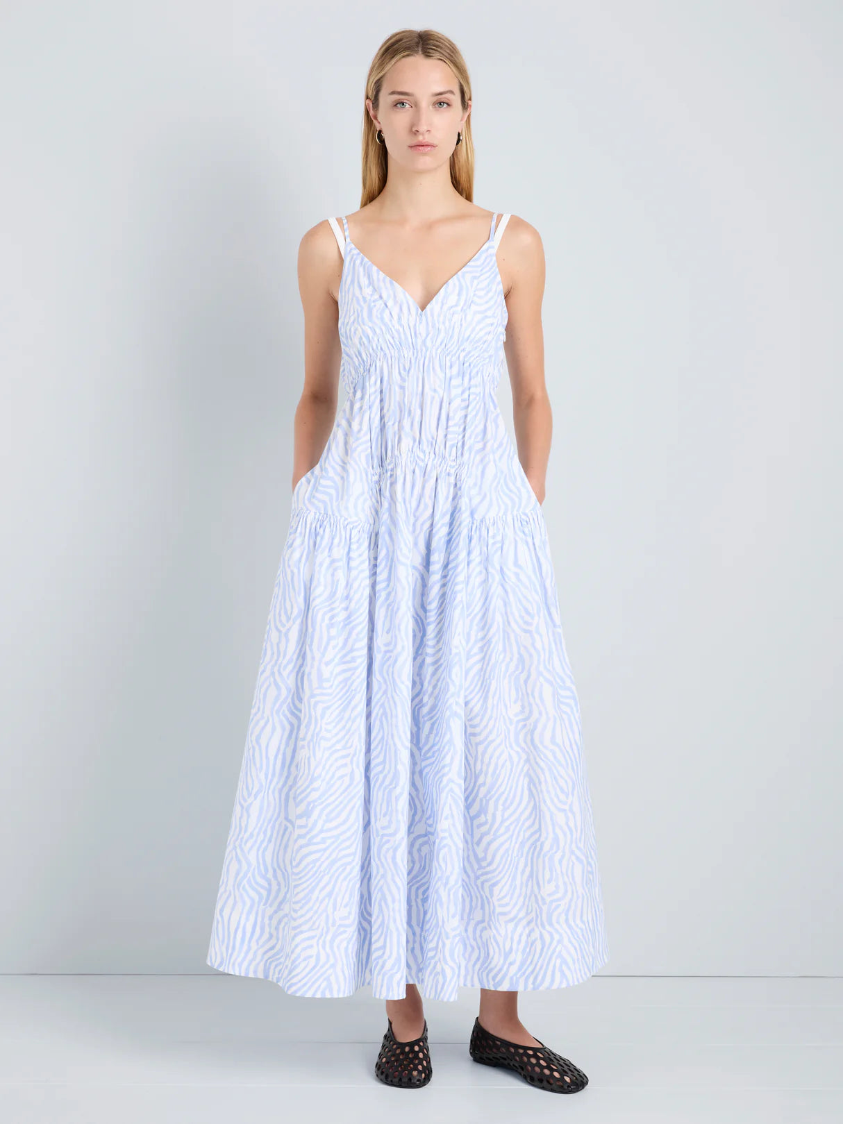 Proenza Schouler White Label Michelyn Dress in Poplin - Cloud/White Multi