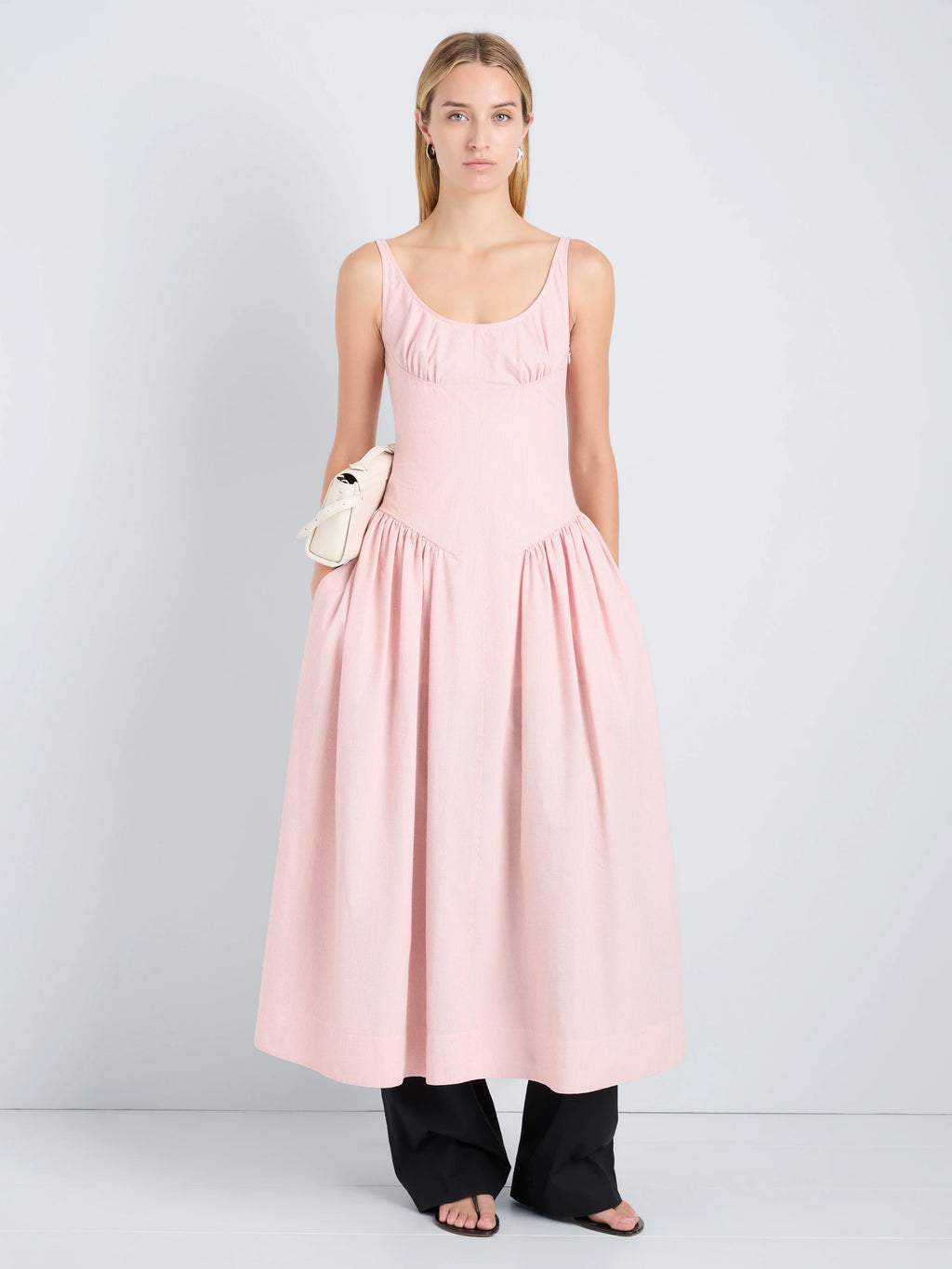 Proenza Schouler White Label Solira Dress in Seersucker - Rust/Off White