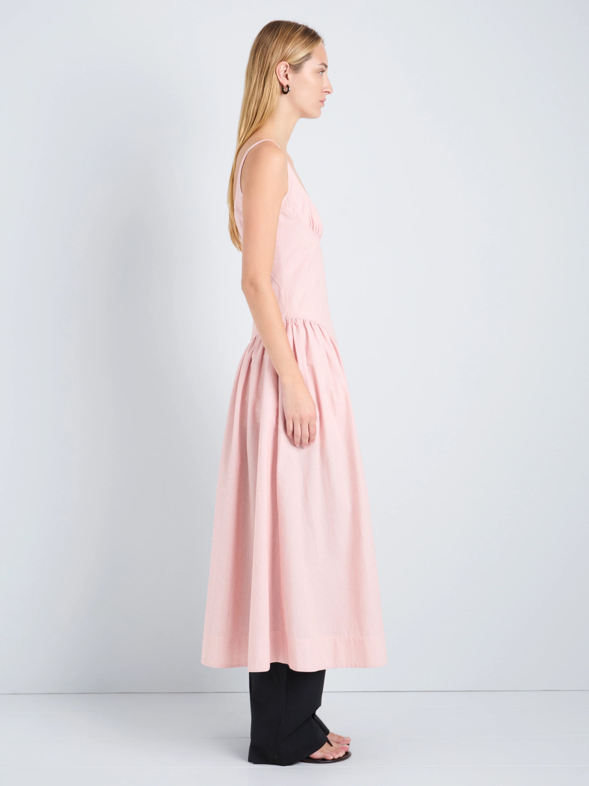 Proenza Schouler White Label Solira Dress in Seersucker - Rust/Off White