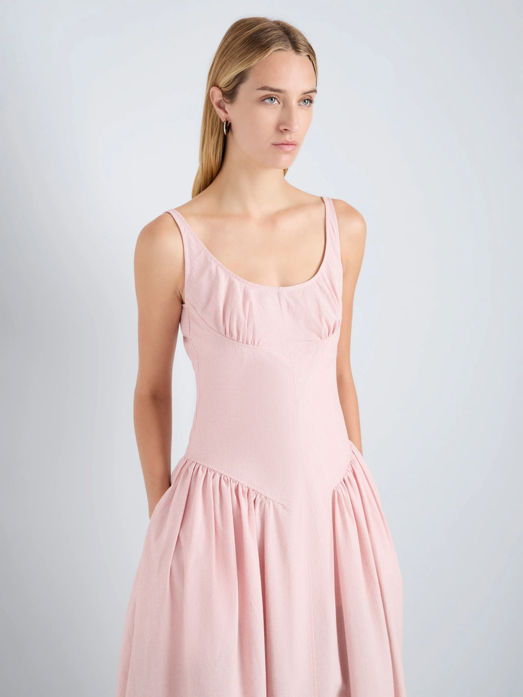 Proenza Schouler White Label Solira Dress in Seersucker - Rust/Off White
