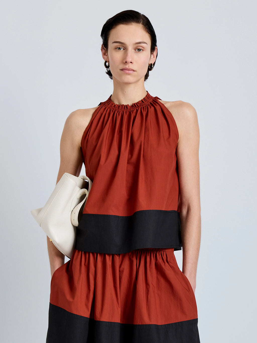 Proenza Schhouler Esme Top in Poplin - Brick/Black