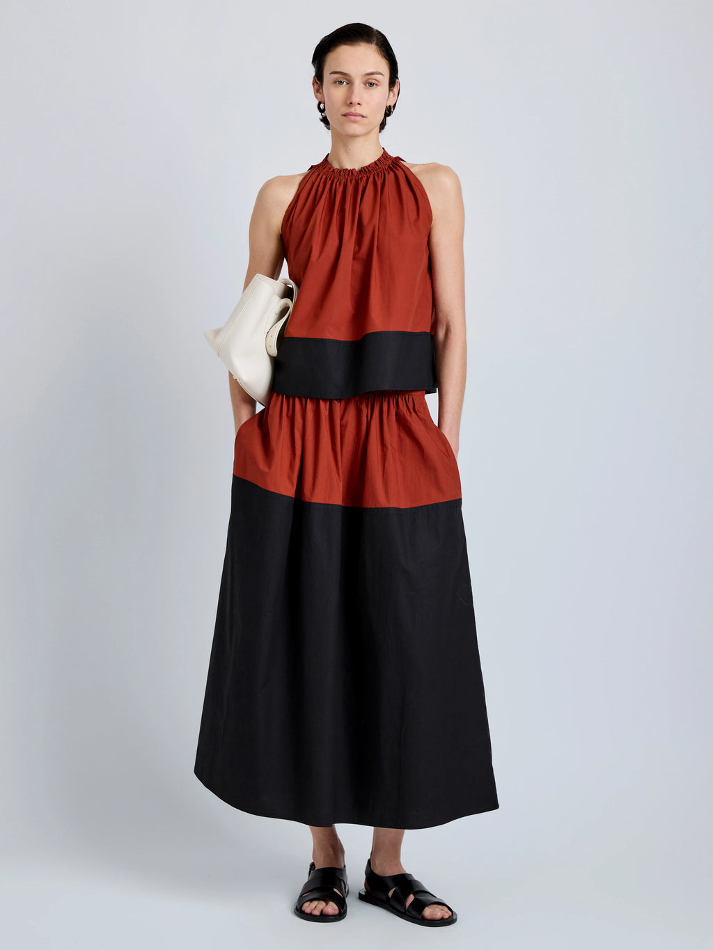 Proenza Schhouler Esme Top in Poplin - Brick/Black