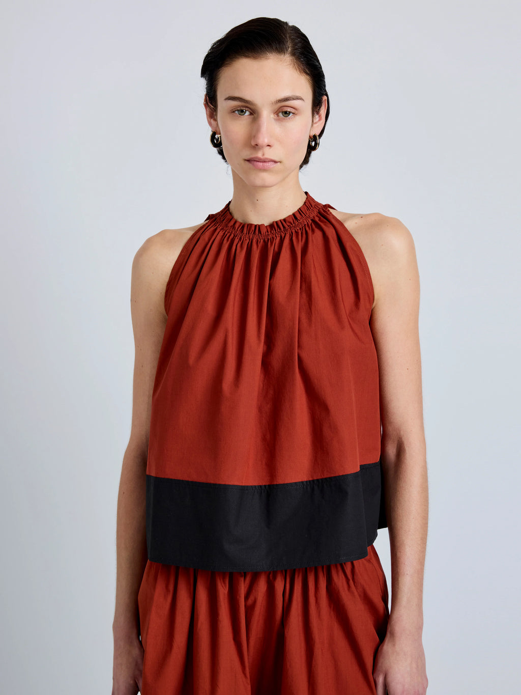 Proenza Schhouler Esme Top in Poplin - Brick/Black