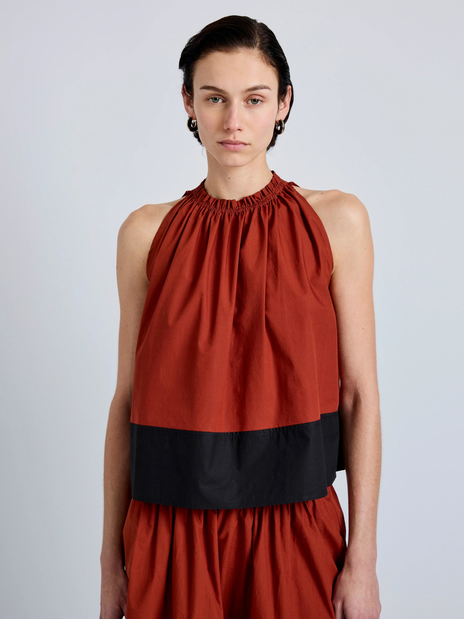Proenza Schhouler Esme Top in Poplin - Brick/Black