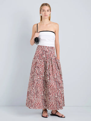 Proenza Schouler White Label Nessa Skirt in Poplin - Rust/Cream Multi