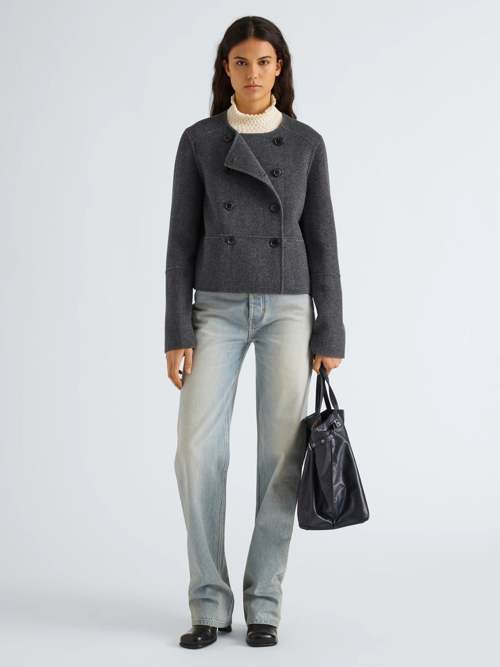 Proenza Schouler Courtney Jacket in Melton- Charcoal Melange