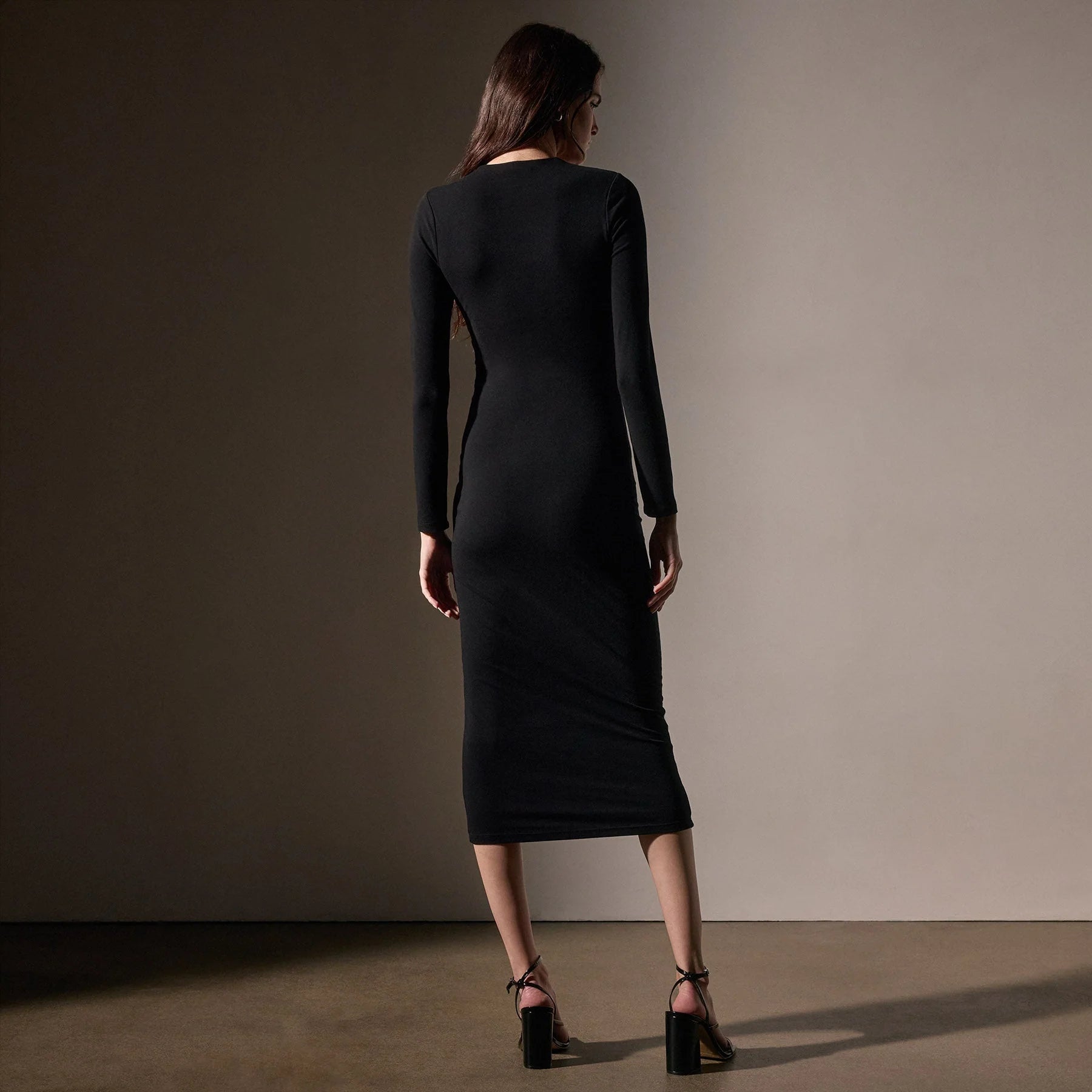James Perse Stretch lotus Deep V Dress- Black