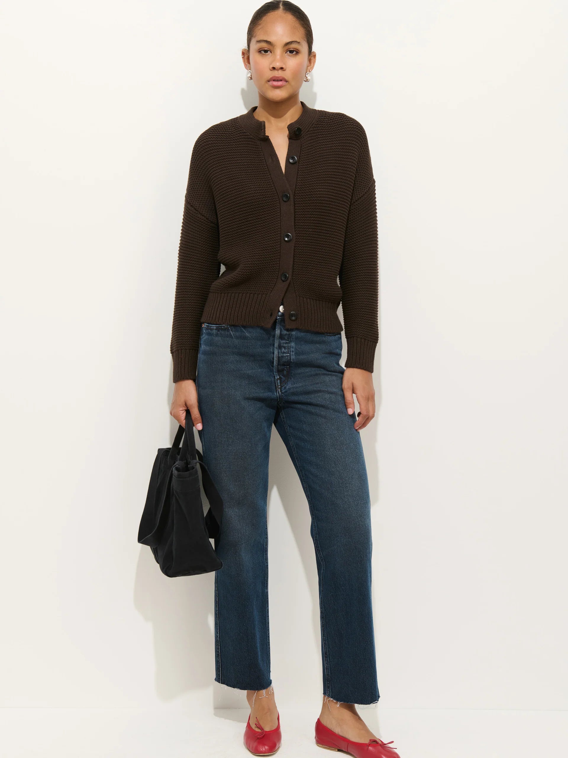 Alex Mill Nico Cardigan In Cotton- Dark Chocolate