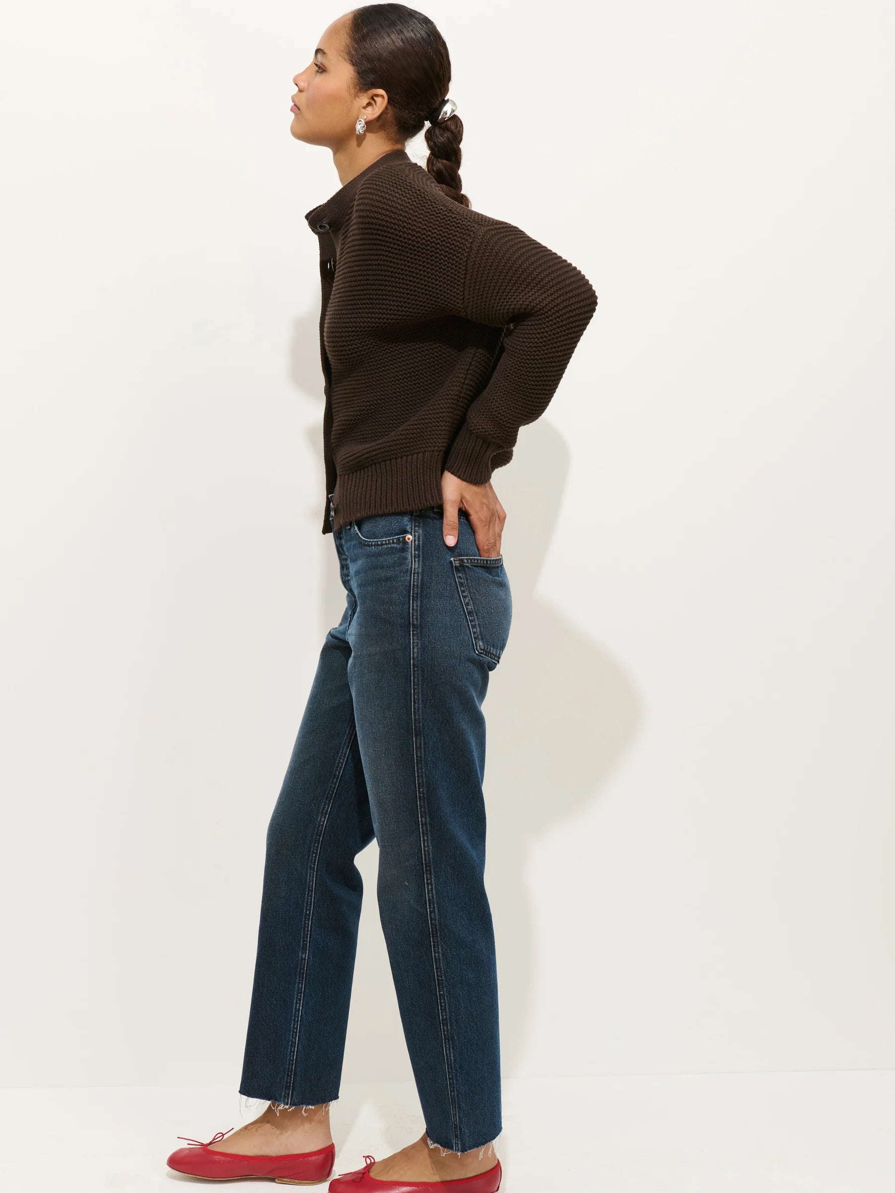 Alex Mill Nico Cardigan In Cotton- Dark Chocolate