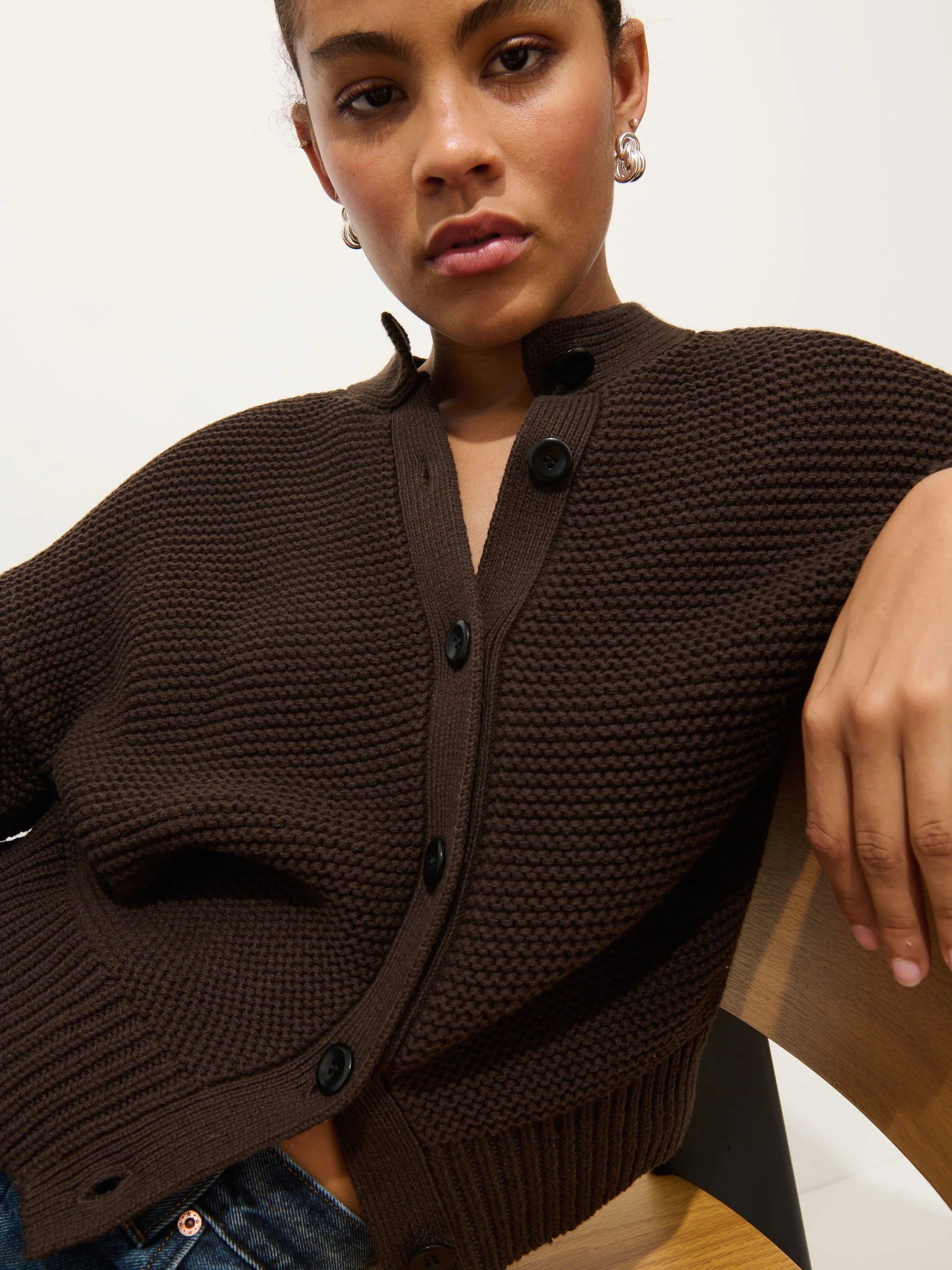 Alex Mill Nico Cardigan In Cotton- Dark Chocolate