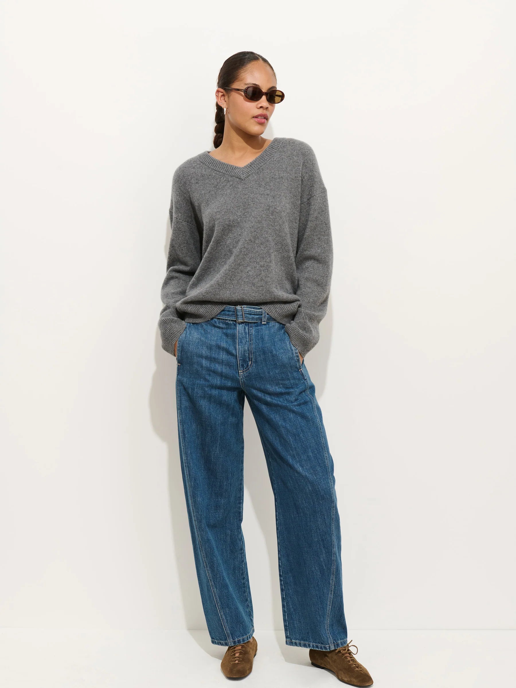 Alex Mill Rowan V-Neck Cashmere Sweater - Sterling Grey