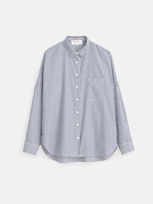 Alex Mill Jo Striped Shirt in Paper Poplin in Navy/White