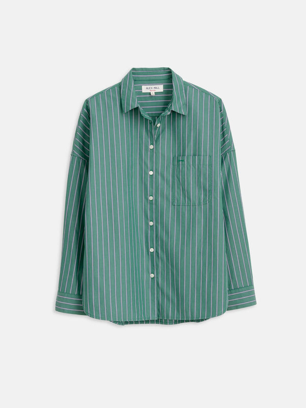 Alex Mill Jo Shirt In Striped Paper Poplin - Green Stripe