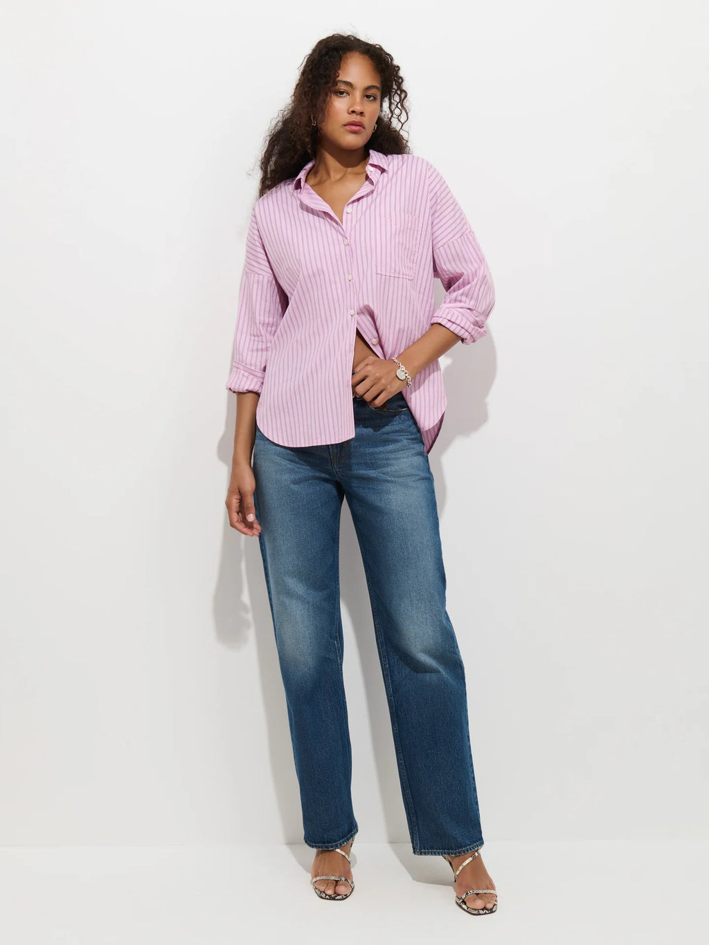 Alex Mill Jo Shirt In Stripe Cotton Poplin - Pink Stripe