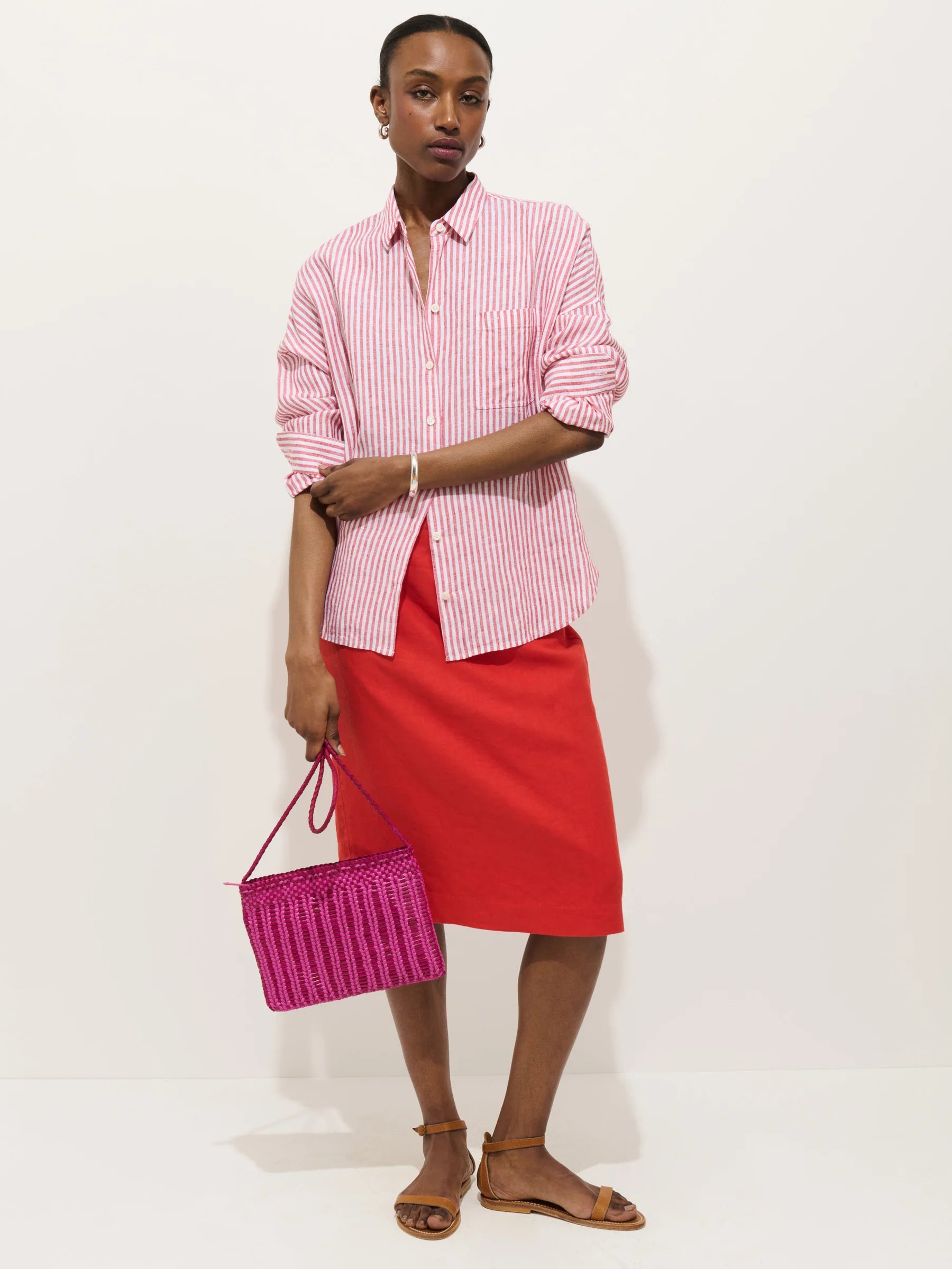 Alex Mill Jo Striped Shirt In Linen - Chili/Ivory