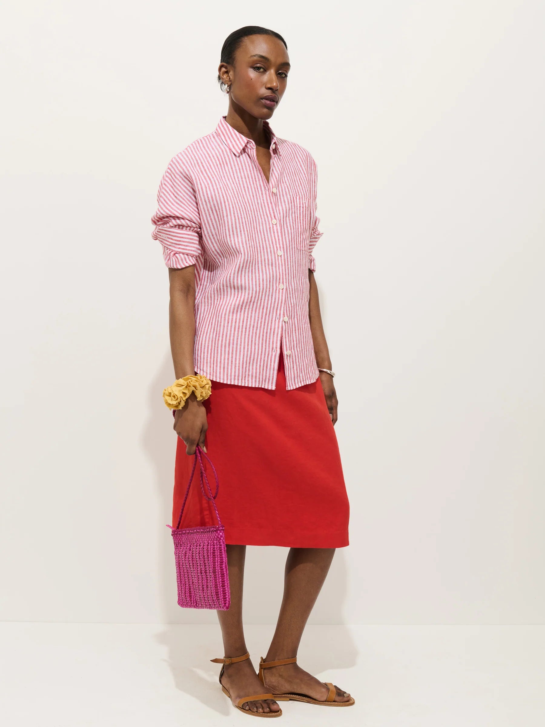 Alex Mill Jo Striped Shirt In Linen - Chili/Ivory