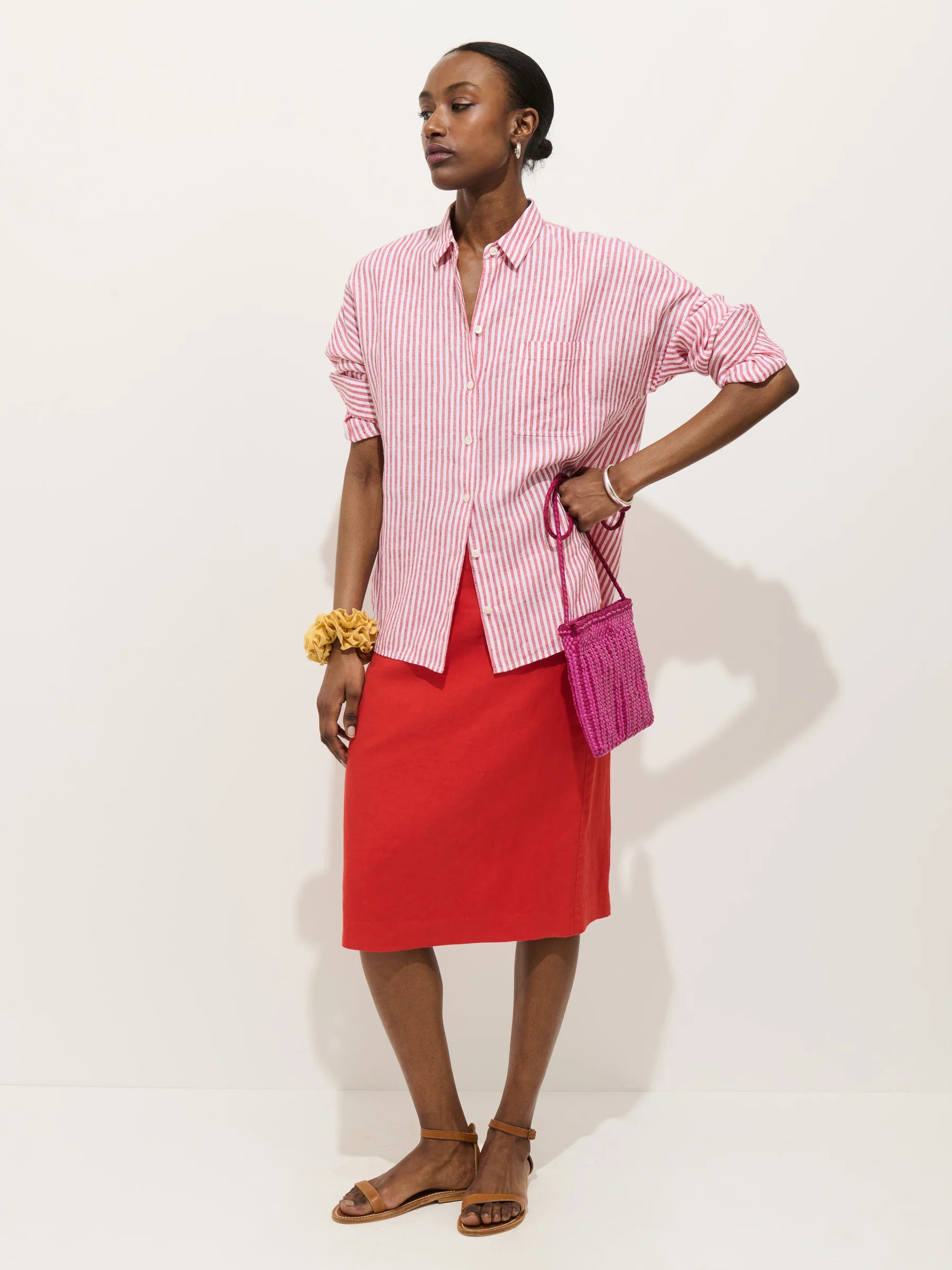 Alex Mill Jo Striped Shirt In Linen - Chili/Ivory