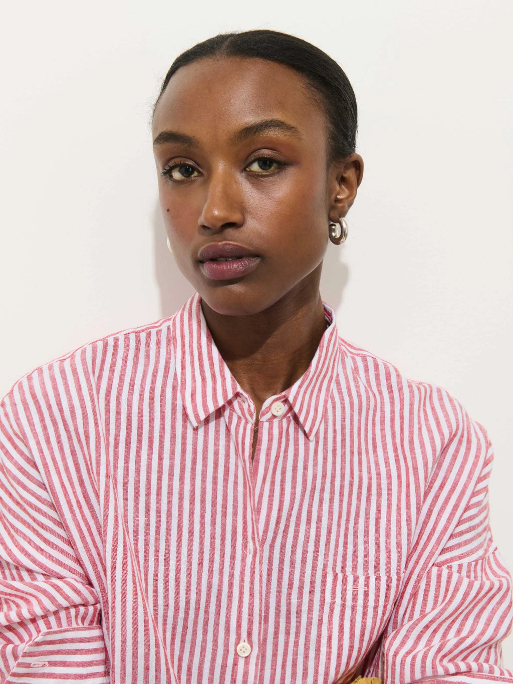 Alex Mill Jo Striped Shirt In Linen - Chili/Ivory